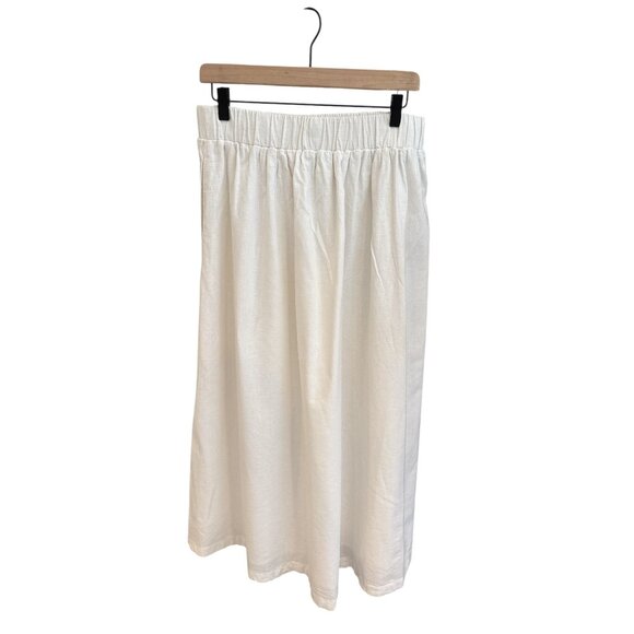 Abercrombie & Fitch White Linen-Blend Midi Skirt | Minimalist Resortwear with Si - Picture 3 of 8